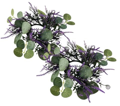 STOBAZA 2 Stück Künstlicher Kerzenring mit Eukalyptus und Lavendel Kleine Grüne Blumenkränze Boho Deko für Frühling Hochzeit Tischdeko Vielseitiger Stabkerzenhalter für Gemütliche