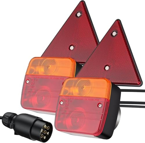 AUTOUTLET Anhänger Rückleuchten mit Rückstrahler, 12V Universal Rückleuchten Set Anhänger 7 Polig Stecker, 7,5M Kabel & E13-Zertifiziert, Wasserdicht IP65, PKW LKW Rücklicht Beleuchtung-Magnet Montag