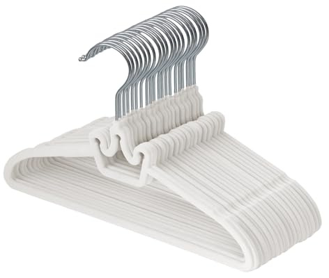 ManGotree 32 cm rutschfeste Kleinkind-Kleiderbügel aus Samt 20 Stück Weiß | Platzsparende Baby-Kleiderbügel aus Filz, schlanke, niedliche Kronen-Kleiderbügel mit 360° drehbarem Haken für Kinderkleidung