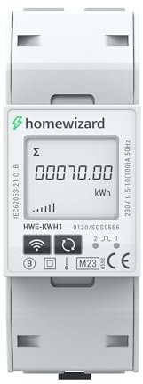 HomeWizard kWh Meter WLAN 1 Phase, MID zertifizierter Stromzähler | 35 mm DIN Schiene, 100A 230V, für Solar, Wärmepumpe, Elektroauto und Balkonkraftwerk