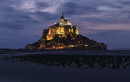 GLHUIOZ Puzzle 500 Teile - für Erwachsene - 100% Recycelten hölzern Erwachsene und Kinder - Familienspaß Frankreich,Le Mont-St.-Michel,Basse-Normandie,52x38cm