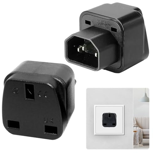 C14 to Uk Qutlet Socket, 2 Pce Black ICE 60320 Plug, C13 Socket Conversion Adapter Suitable for PDU and Other C13 Plug Devices Uk Conversion Plugs (Black)