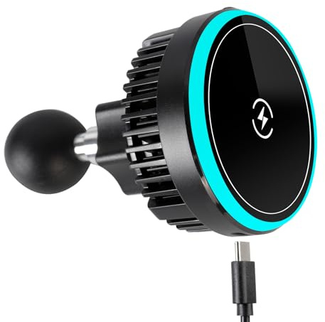 Magnetic Wireless Charging Phone Holder with 1 Ball for RAM Mounts, 15W Fast Charger with TEC & Fan Dual Cooling for Magsafe iPhone 17/16/15/14/13/12 Series, Fits RAM B-Size Double Socket Arm