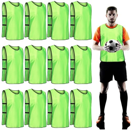 GBKDQQ 12er Fußball Leibchen für Erwachsene, 47 * 70cm Trainingsleibchen Basketball, Sports Mesh Bibs, Sport Training Lätzchen für Herren, Damen, Fussball, Netzball, Rugby(Fluoreszierendes Grün)