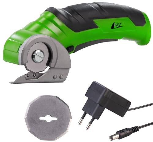 AGT Professional Akku-Universalschneider: Elektrischer Akku-Kartonschneider, auch für Teppich, Filz und Leder (Schneide-Werkzeug, kompakte Kartonschneider, Akkuschere)