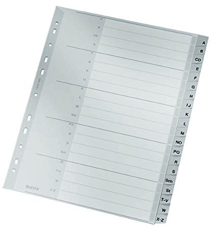 Kunststoff-Register A Z, A4, volle Höhe, 20 tlg., grau