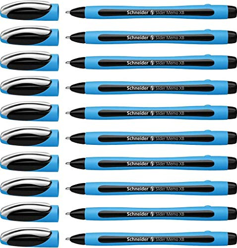 Schneider Slider Memo XB Ballpoint Pen with Cap - Cyan Black, Pack of 10