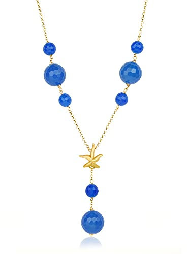 MISIS - Damenkette mit blauem Achatstein - Seestern in 925er Silber 18kt vergoldet - 45 cm - Made in Italy