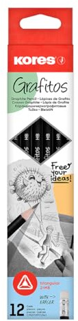Kores Bleistift Grafitos, HB, dreieckiger Graphit-Bleistift, mit Radiergummi, 1 Stück | Schulbedarf, Kunstbedarf, mit Gummi