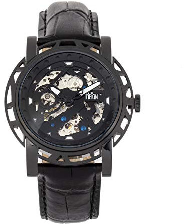 Reign Stavros Men's Automatic Black Genuine Leather Strap Watch REIRN3705