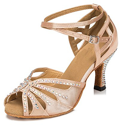 TTdancewear Women Rhinestone Ballroom Latin Salsa Performance Dance Shoes (9, Nude-2.5inch Heels)