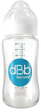 Biberon L.O -large ouverture- 240 ml dBb Remond en verre - tétine 0-4 mois anti-coliques en silicone - blanc