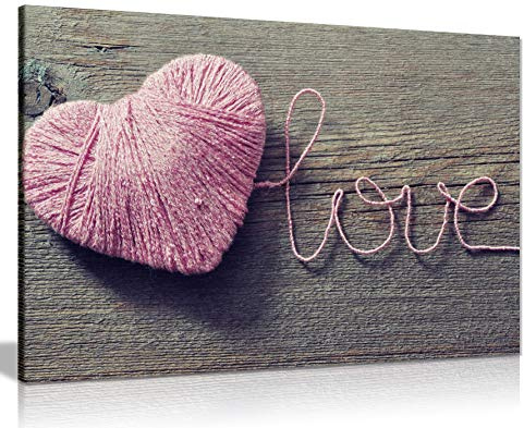 Panther Print, Canvas Wall Art, Framed Prints and Pictures for Bedroom Walls, Love Pink Heart, Print for Valentine's & Other Special Occasions (24x16 Inch)
