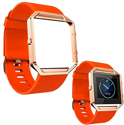 TopTen Uhrenarmband mit Edelstahlrahmen Kompatibel für Fitbit Blaze Smartwatch, Silikonarmband Ersatzzubehör Verstellbares Armband