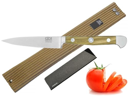 Güde Alpha Olive Messer Kochmesser Santoku Brotmesser Schälmesser Schinkenmesser Chai Dao ohne/mit Gravur + Prymo (Spickmesser 8cm, 1) Messer OHNE Gravur)