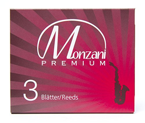 Monzani Premium Altsaxophon Blätter 2.5, 3 Stück, Bambus, Klangvielfalt, Lange Standzeit, Geeignet für Klassik und Moderne Musik, Pestizidfrei
