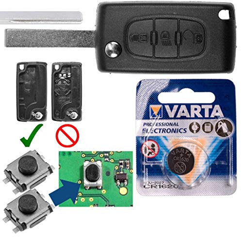 Kit di riparazione per auto Telecomando per chiave di ricambio con 3 pulsanti + HU83 Blank + Batteria compatibile con Citroen C4 I Grand Picasso C5 III Break