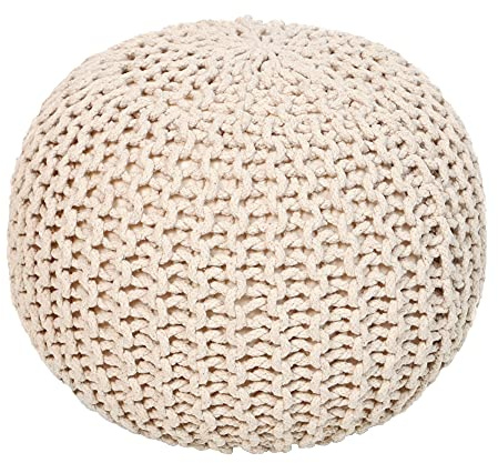 REDEARTH · Round Pouf Ottoman - Cable Knitted Boho Poof - Home Décor Cord Pouffe Handmade Circular Footrest for Living Room - Bedroom - Kids Bedroom - 100% Cotton Pouf (18 x 18 x 14) - Ivory