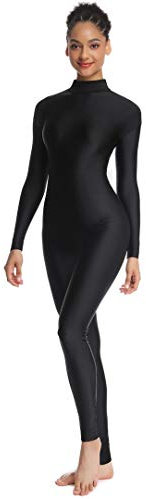 OVIGILY, Langärmeliger Tanzanzug für Erwachsene, Hoher Halsausschnitt, Ganzkörperanzug, Spandex, Catsuit, Schwarz, XL