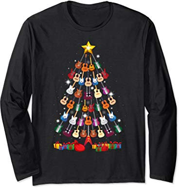Guitar Christmas Tree Shirt Funny Guitarist Merry Xmas Gift Long Sleeve T-Shirt