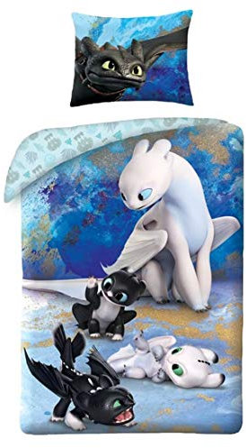 Halantex Euromat Kinderbettw?sche Bettw?sche How To Train Your Dragon 140X200 Cm Drachenz?hmen 2Tlg Set Schwarz Weiß Httd6050Bl Baumwolle OekoTex 140 cm x 200 cm Blau