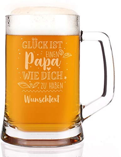 Herz & Heim® Formschöner Bierseidel mit Gravur - Glück ist einen Papa wie dich zu haben - zum Vatertag