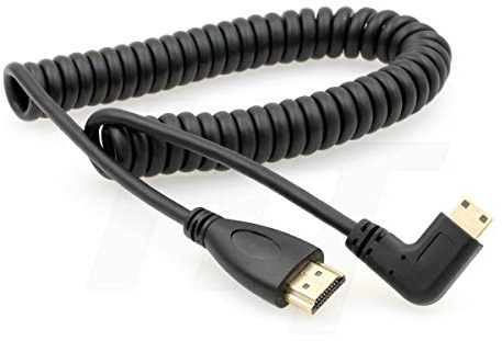 HangTon Mini-HDMI-auf-HDMI-HDTV-Spiralkabel für Handy, Tablet, Laptop, DV-Kamera, Computer-Monitor, links abgewinkelt, 1,2 m