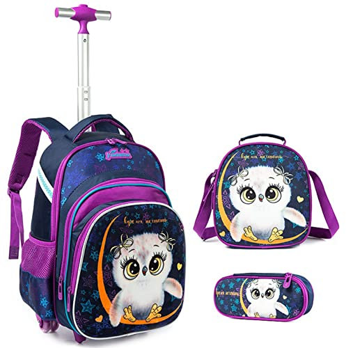 Primäre Rollrucksäcke Sets für Jungen Mädchen - Kinder Trolley Schultasche Abnehmbarer Rucksack für Teenager mit 6 Rädern Reisegepäck mit Lunchpaket Federmäppchen