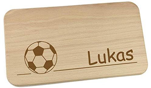 Personalisiertes Frühstücksbrettchen aus Holz mit Motiv und Name graviert Motiv Fußball