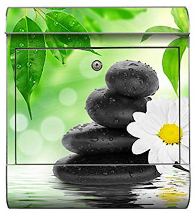 motivX-Ideenwerkstatt Briefkasten Kombi Wandbriefkasten mit Motiv Steine mit weißer Blume