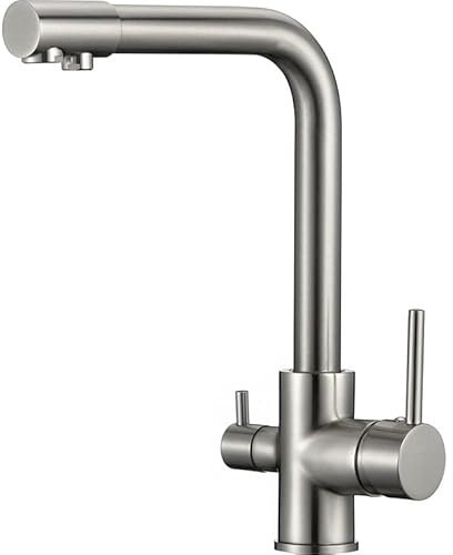 VALAZ Robinet Cuisine Osmose 3 voies | Robinet Osmoseur Haute Pression, Mitigeur Cuisine, Rotatif à 360°, Pas de Fuites, Installation Facile | Laiton, Acier Inoxydable, Acier Brossé, Série Nil