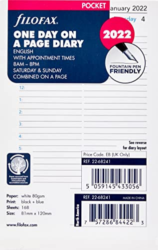 Filofax Taschenkalender 2022, 1 Tag pro Seite, Englisch