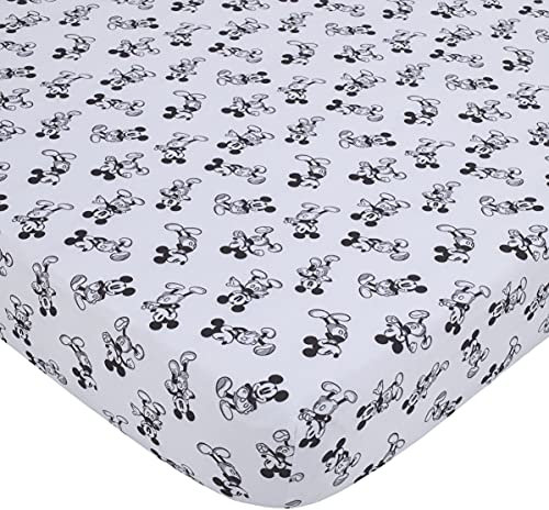Disney Mickey Mouse - Timeless Mickey White & Black Fitted Crib Sheet, Black, White