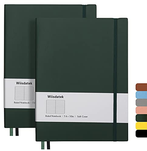 Wiisdatek B5 - Quaderni a righe per college, confezione da 2 quaderni grandi B5 con 376 pagine numerate, carta spessa a righe da 100 g/m², copertina in morbida pelle PU, 7,6 x 25,4 cm (verde)