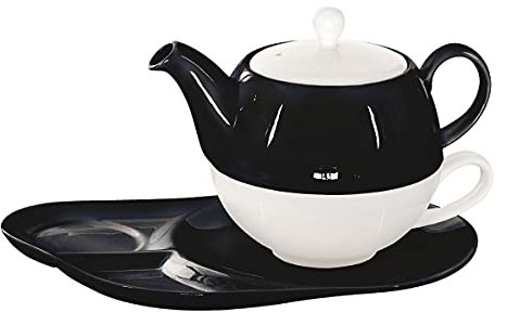 Buchensee Tea for One Lena 500ml aus Crystal Bone China Porzellan in schwarz. Teekanne + Teetasse + Untertasse mit praktischen Ablageflächen