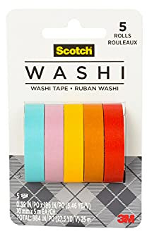 Scotch Washi Tape, Bright Colors, Assorted Patterns, 5 Rolls/Pack (C1017-5-P4)