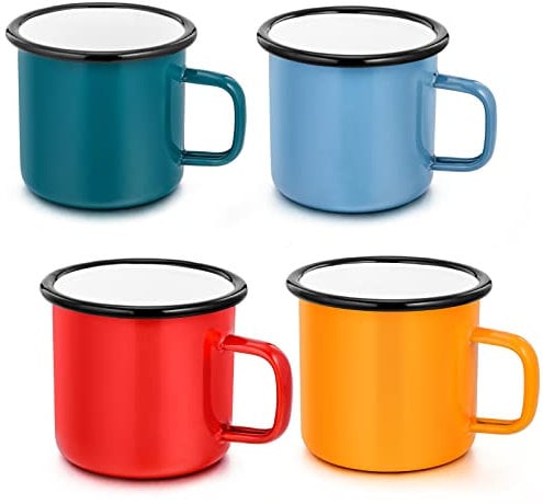 Homikit Enamel Coffee Mug Set of 4, Red/Blue/Green/Yellow Drinking Tea Cups Camping Mugs, Ideal for Home/Office/Camping/Gift, Portable & Reusable, Healthy & Easy Clean – Vintage Style