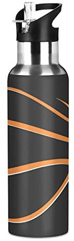 Mnsruu Lindo Baloncesto Abstracto Botella de Agua Deportes con Pajita, Botellas Termica Acero Inoxidable 600ML Sin BPA para Niños Deportiva Gimnasio Ciclismo Escuela