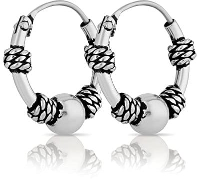 NKlaus Paar Bali Creolen 14mm aus 925 Sterling Silber Mittelalter Gothic Ohrringe 2645