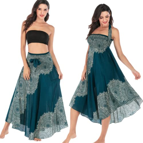 Daysskk Women's Maxi Skirt 2 in 1 Halter Dress Womens Boho Skirts Summer Beach Skirt 37