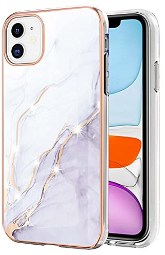 QIWEIQINGWH Compatible avec Coque pour iPhone 11 Coque Girly Case Paillette Marbre Design Téléphone Coque Silicone Gel TPU Flex Soft Skin Etui pour iPhone 11.White YBD
