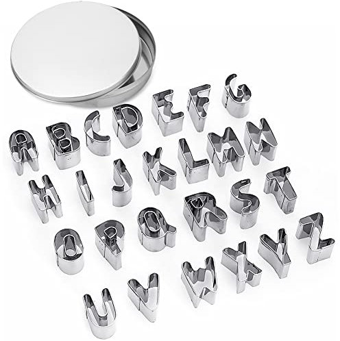 ofone Small Alphabet Cookie Cutters(A - Z), 26 Pcs Fondant Letter Cutters Stainless Steel Mini Biscuit Cutter Shapes for Baking Cakes Pastry Polymer Clay Fruits
