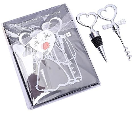 Apribottiglie per feste a tema e souvenir di matrimonio, bomboniere,decorazioni bar a tema ,Decorazioni cerimonie, cavatappi da vino (Love wine stopper + wine corkscrew-black)