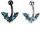 beyoutifulthings Bauch-nabelpiercing Set Fledermaus Abalone Schwarz Silber Nabel-Piercing Chirurgenstahl Bananabell Stab-länge 10-mm