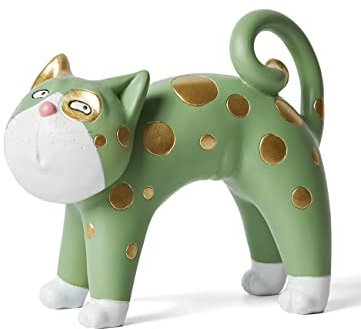 SEINHIJO Katze Statue Figuren Tier Geschenk Modern Skulptur Dekor Polyresin Grün 16cm