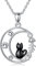 VONALA Katze Kette Sterling Silber Schwarze Katzen mit Mond Anhänger Halskette Tier Schmuck Geschenke für Katzen liebhaber