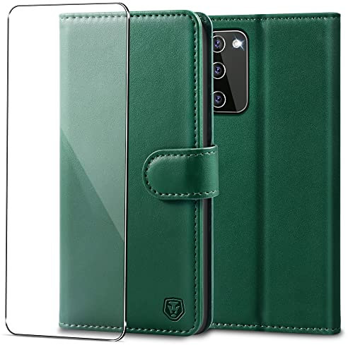 Kuafcase for Samsung S20 FE Case with 1 Screen Protector, Wallet Leather Flip Case with 4 Card Slots Magnetic Closure Kickstand Shockproof Phone Case for Samsung Galaxy S20 FE - Dark Green