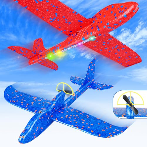 Fuwidvia Electric Foam Airplane Toy, 2 Pack LED 15/25s Flying Mode