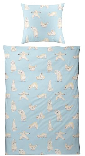 Carpe Sonno warme Biberbettwäsche 155x220 - Tiermotiv Winter-Bettwäsche mit Reißverschluss aus 100% Baumwolle Flanell - Bettwäsche Set 155 x 220 mit Kopfkissen-Bezug - Yoga Bär