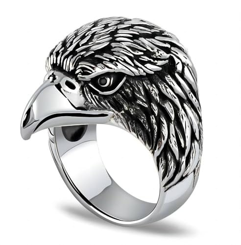 Vintage Hawk Eagle Ring für Männer, Viking Eagle Head Rings, USA Fliegende amerikanische Weißkopfseeadler Ring, Gothic Eagle Amulett Ring, Punk Animal Eagle Schmuck Geschenk für Veteranen